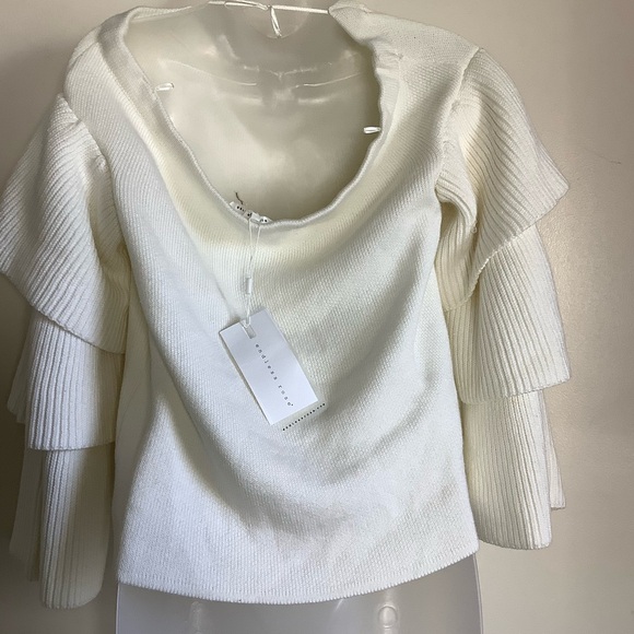 Endless Rose Women's Knit White Sweater 3/4 Layered Puff Sleeves Large NWT - Picture 4 of 10